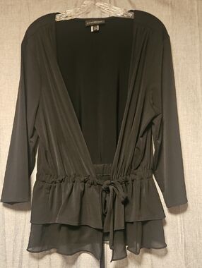 Lane Bryant Black V-Neck Ruffle Tie Front Top: Size 18/20